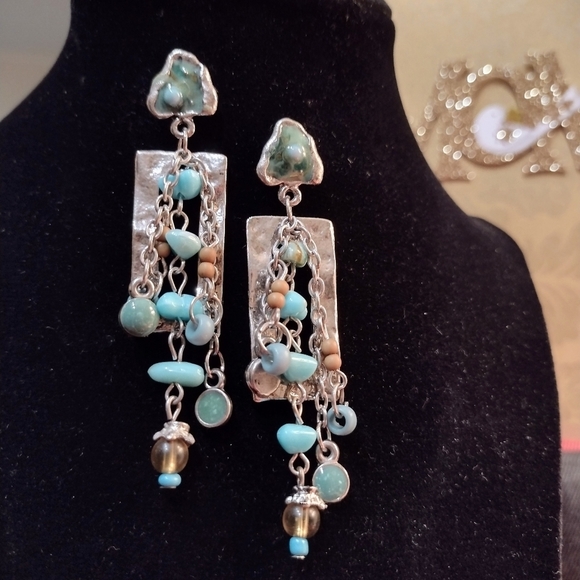 Treska Jewelry - 𝅺new Treska Handmade Silver Faux Turquoise Beaded Stud Earrings